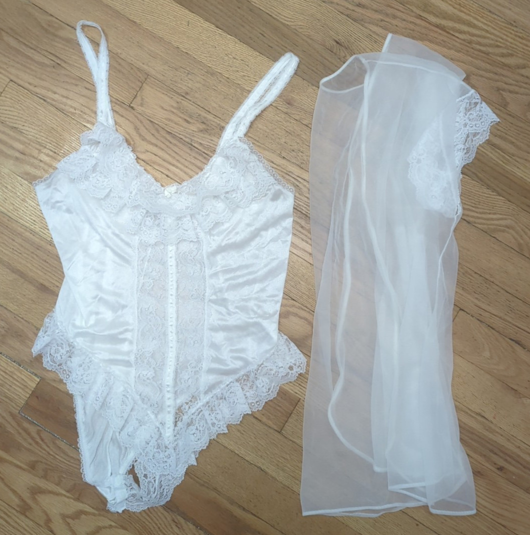 Vintage Inner Most Lace White Nylon Teddy Size Medium W/Sheer Robe