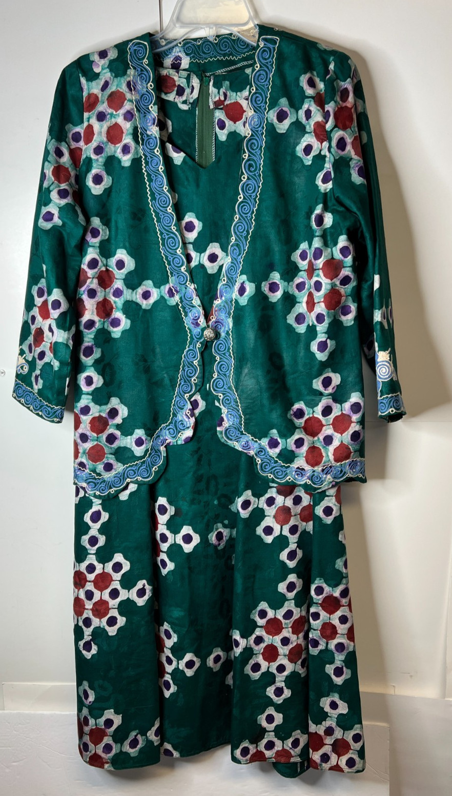 Vintage 80’s Women’s XL Midi Dress & Jacket Vibrant Abstract Colors Embroidered