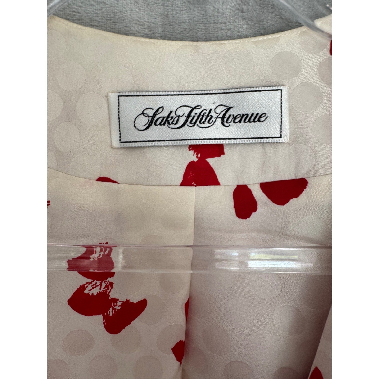 David Hayes Saks Fifth Avenue Red Silk Jacquard Cropped Jacket Vintage est Large
