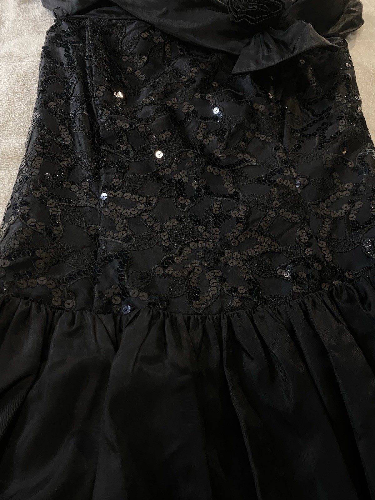VTG 80 Jessica McClintock Gunne Sax Black Sequin Party Dress 13 Bow Off Shoulder
