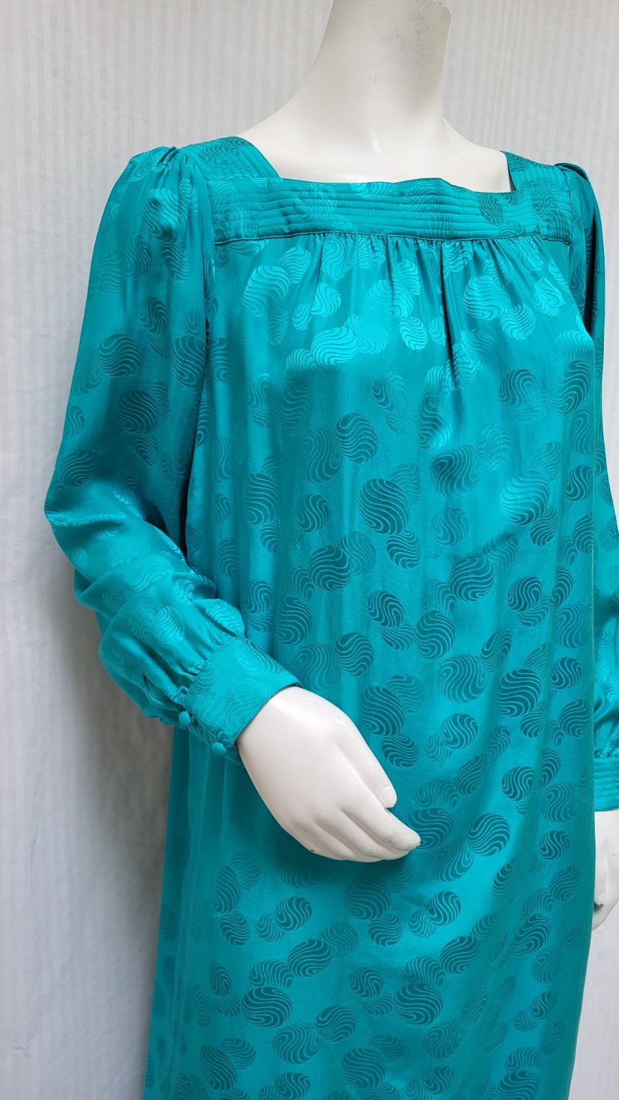 Vintage 1980’s MURRAY MEISNER 100% Silk Turquoise Shift Dress – Size L/XL