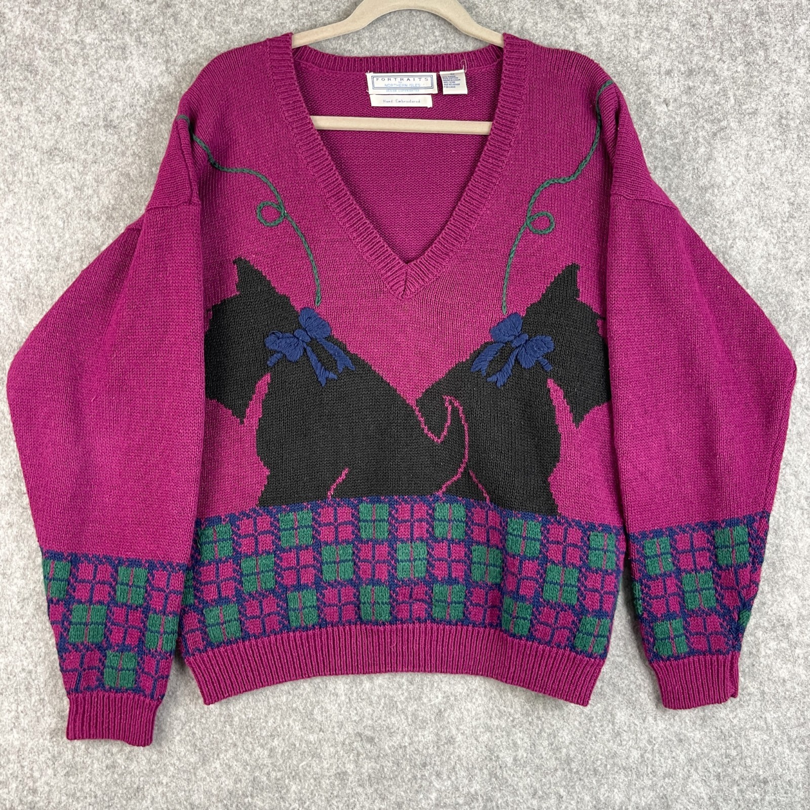 Vintage 80s Scottie Dog Sweater Womens Large Portrait Northern Isles Preppy