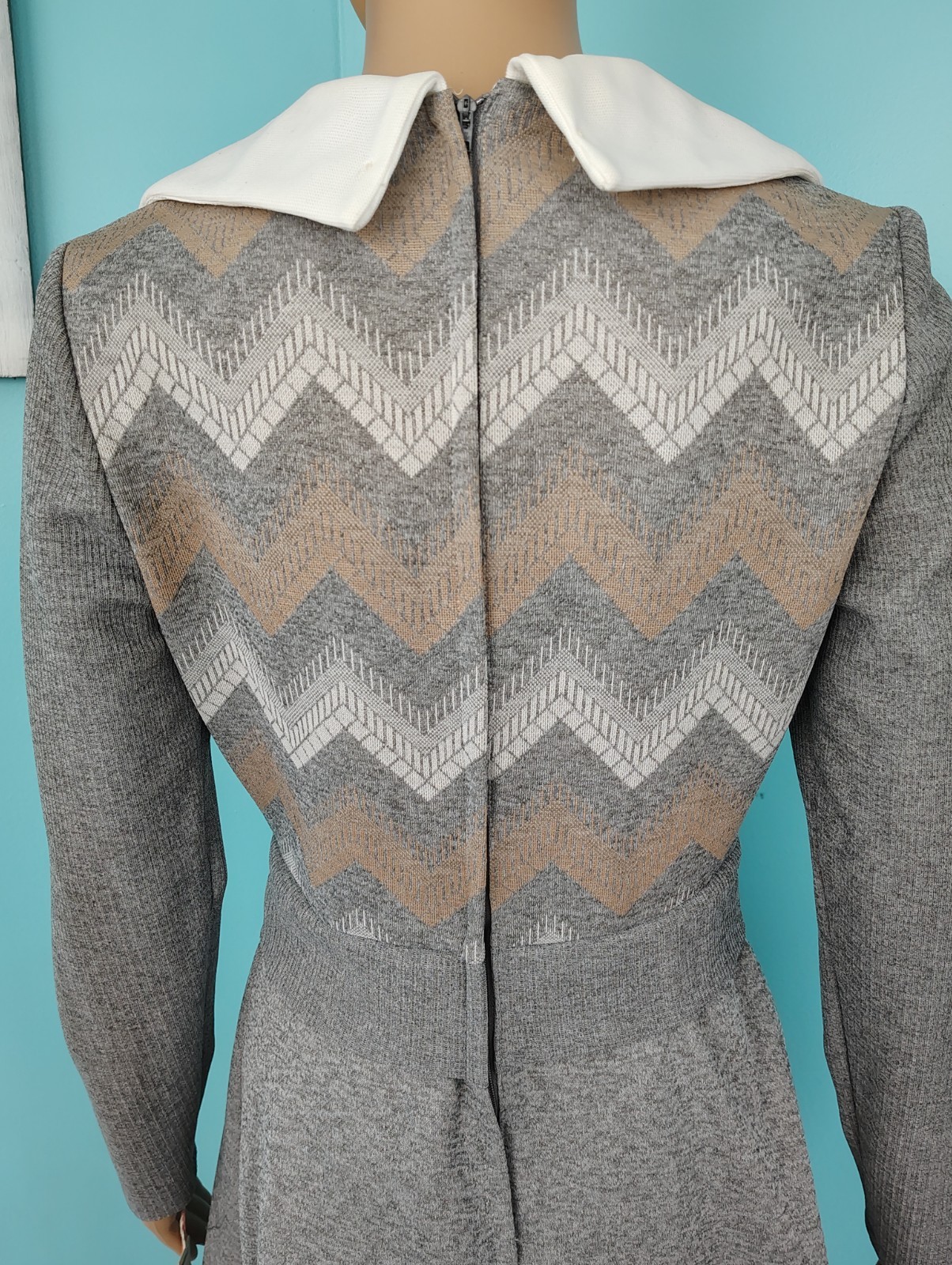Vintage 70’s Chevron Mini Dress Gray Peter Pan Collar Patty O’Neil NWT size: 11