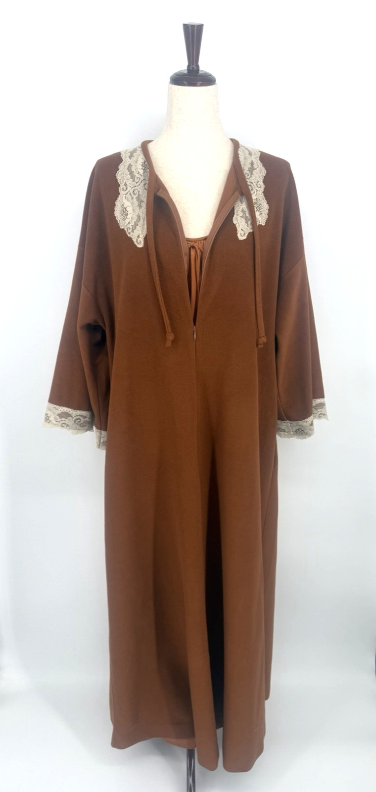 VTG VANITY FAIR Lace Nightgown And 1/2 Zip Robe Womens XL READ Retro 70s