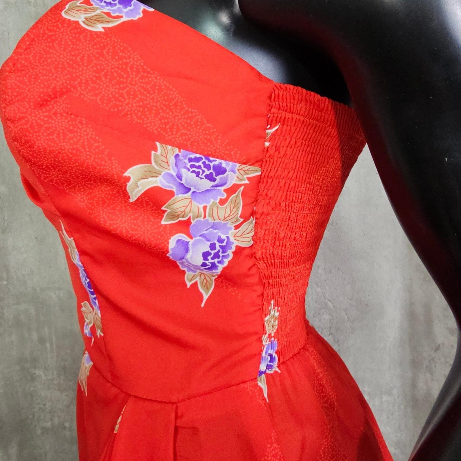 Vintage Paradise Hawaii Red Floral Hawaiian Sarong Dress Talon Zip Pinup Tiki