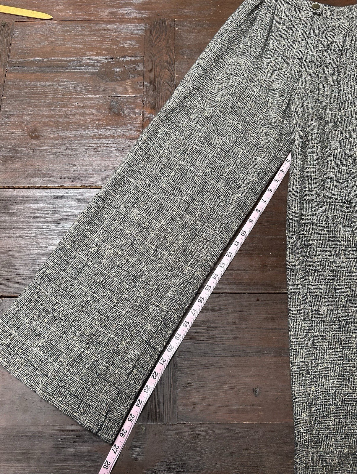 Vintage Chanel Tweed Wide Leg Trousers Wool Blend Silk Lining