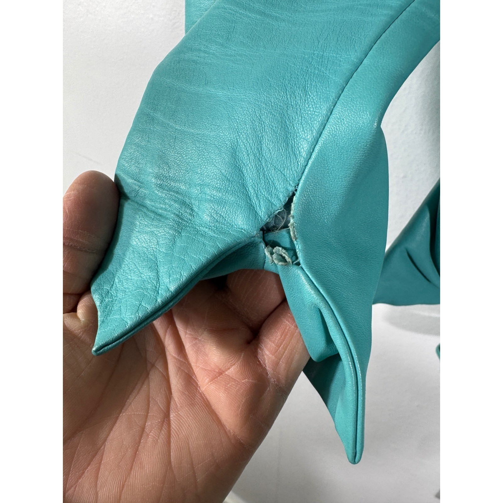 Badgley Mischka Vintage Teal Leather Jacket Silk Lined Cropped Tie Waist Sz M/8