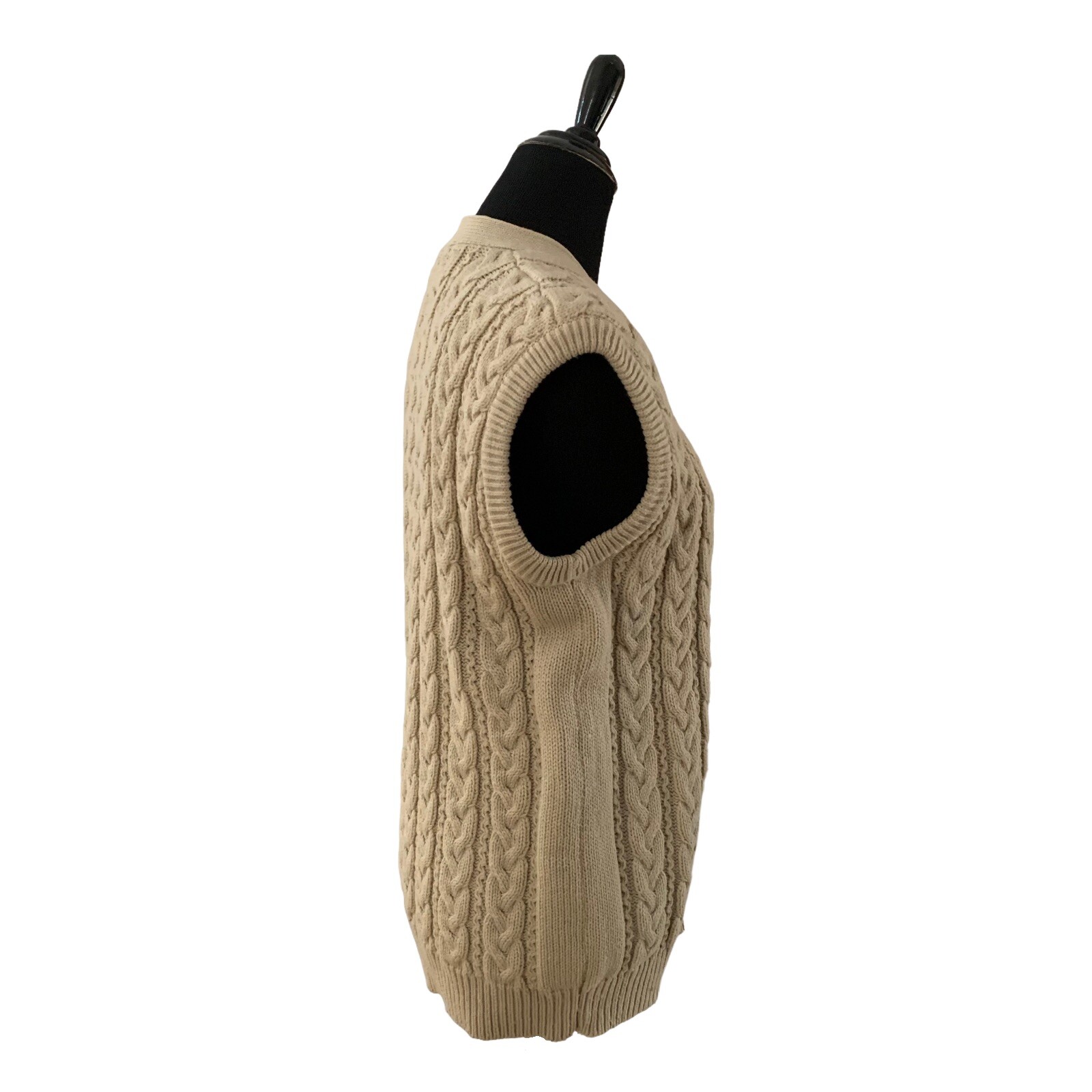 Vtg Womens Cable Knit V-Neck Sweater Vest Size M (12-14) Tan Grandma Core