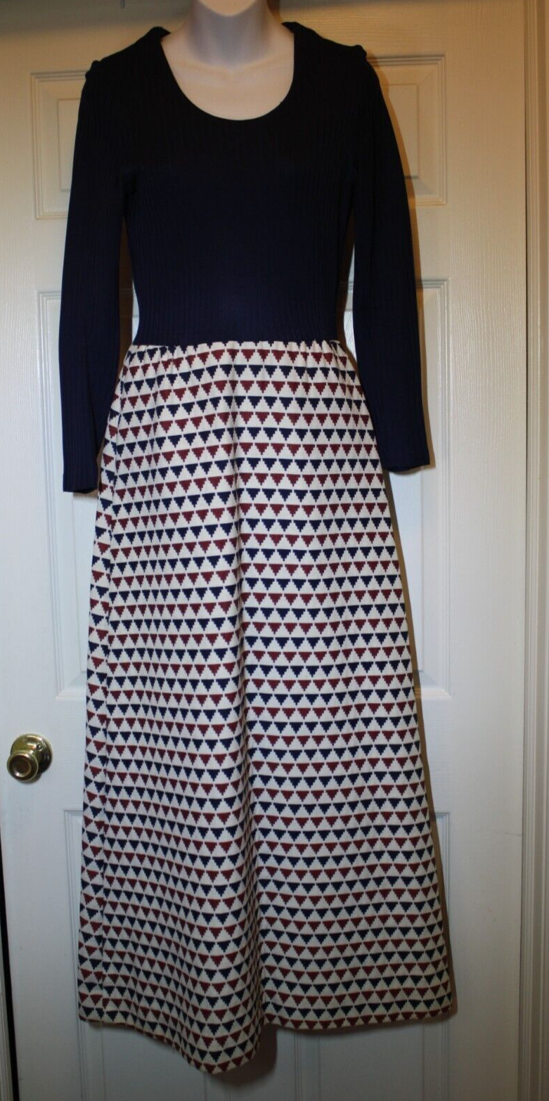 Vintage 1960’s 1970’s Blue, Brown and White Maxi Dress