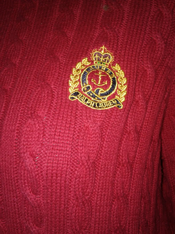 Ralph Lauren Cable Knit Crest Red Sweater w Vintage Plaid Skirt 9 Outfit