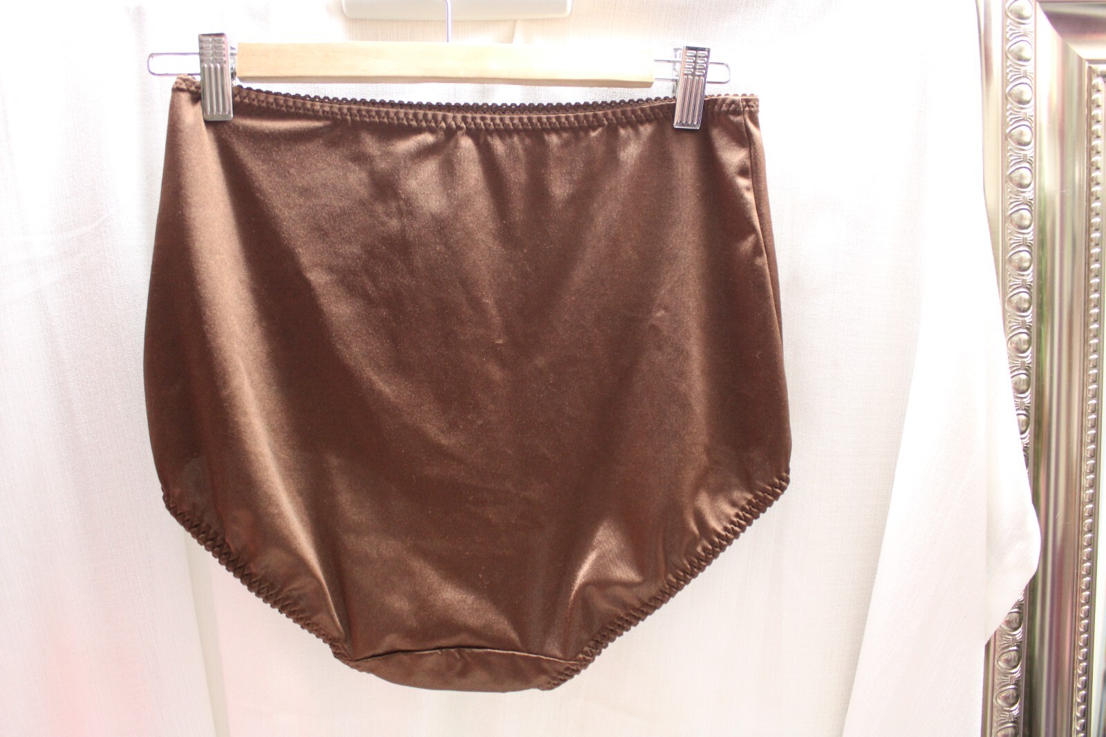 Vint. Sissy Nylo/Spand Brown Glow Brief High Waist Tummy Control Silky Panties 8