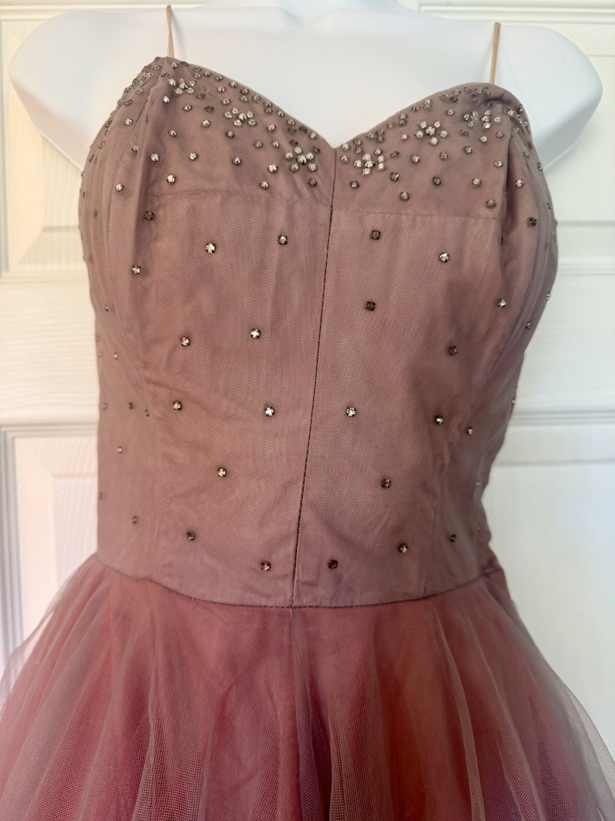 Romantic Custom Vintage Rhinestone Tulle Dusty Rose Evening Party Dress