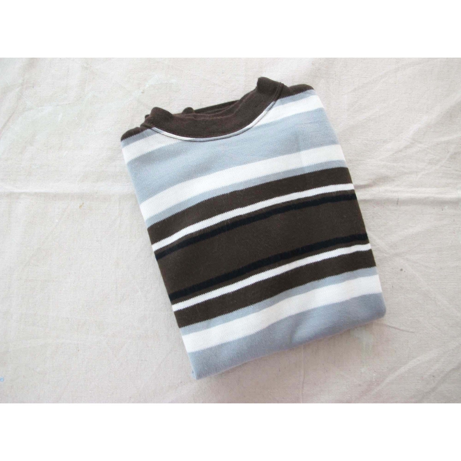 Vintage 70s Brown Grey White Stripe Shirt S M