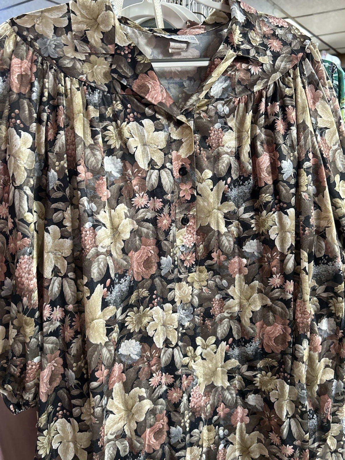 Vintage Women’s Top Notch Floral Blouse Shirt Plus Size 44/24W Smock 3/4 Sleeve