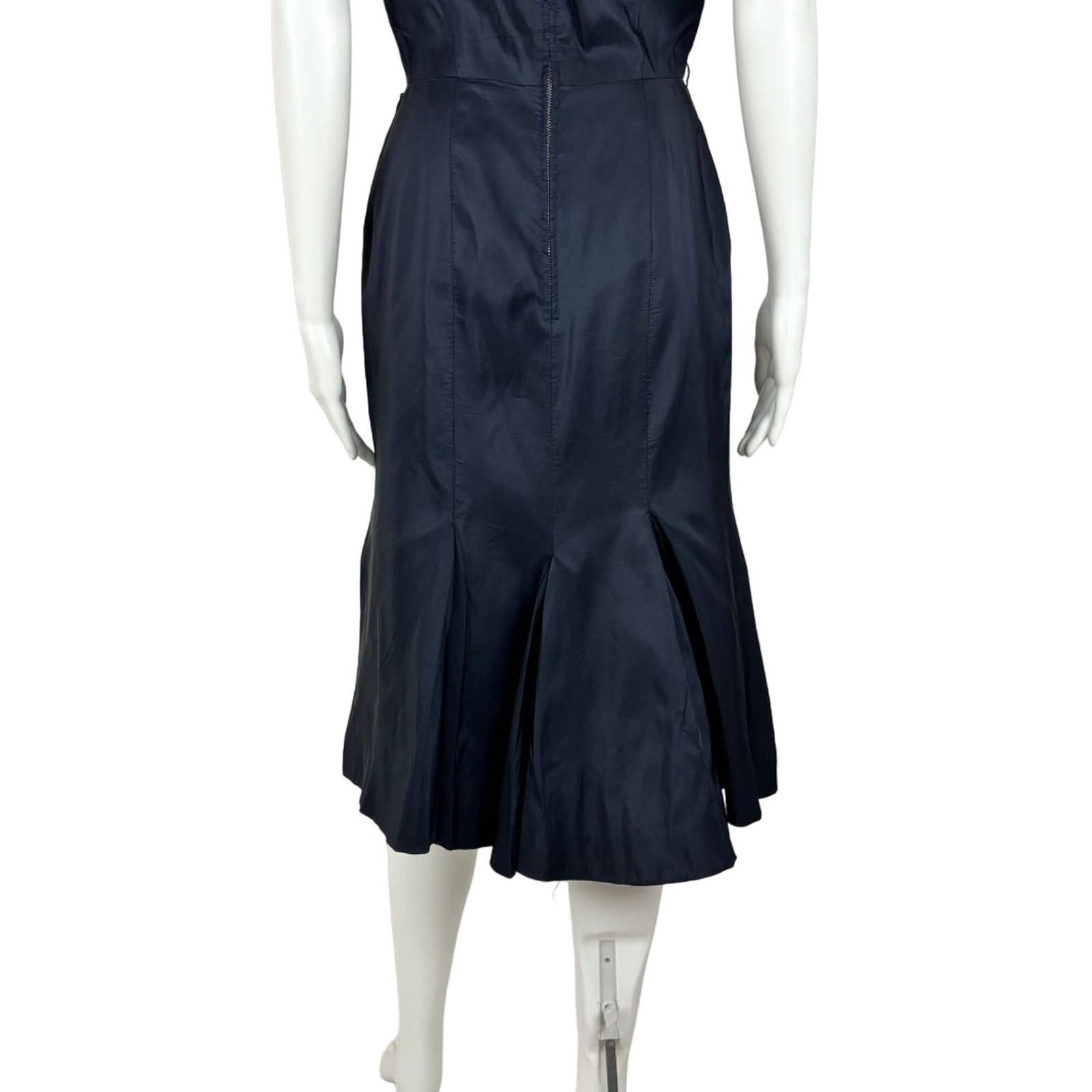 Vintage 50s Cocktail Dress Women’s XXS Winged Bodice Dark Blue Bombshell Pin Up