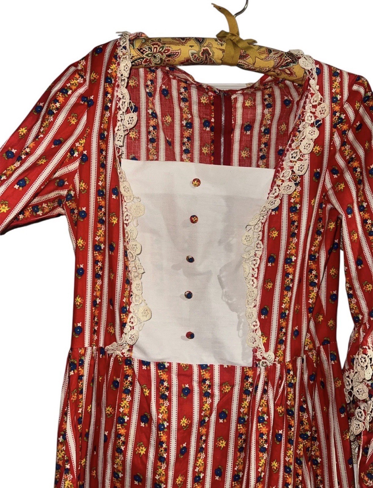 True Vintage 70s Handmade Prairie Dress Bell Sleeve Boho Maxi headscarf S S/M