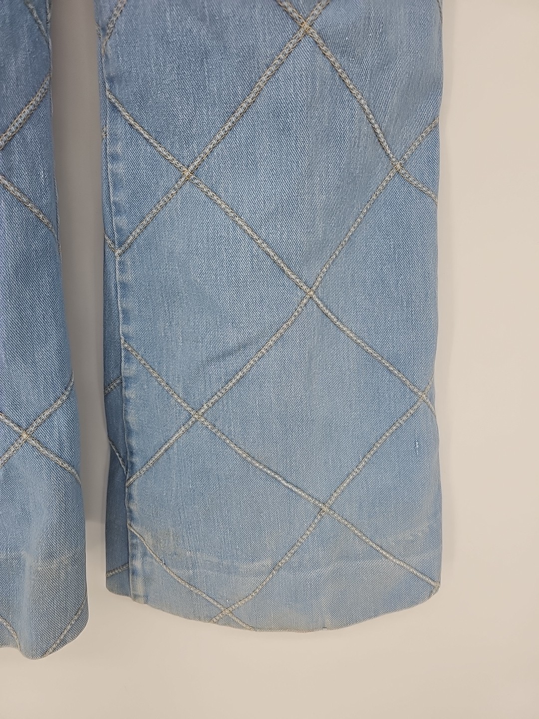 Vintage Brittania Jeans Womens 32L Patchwork Bell Bottom Flare Window Pane 70s