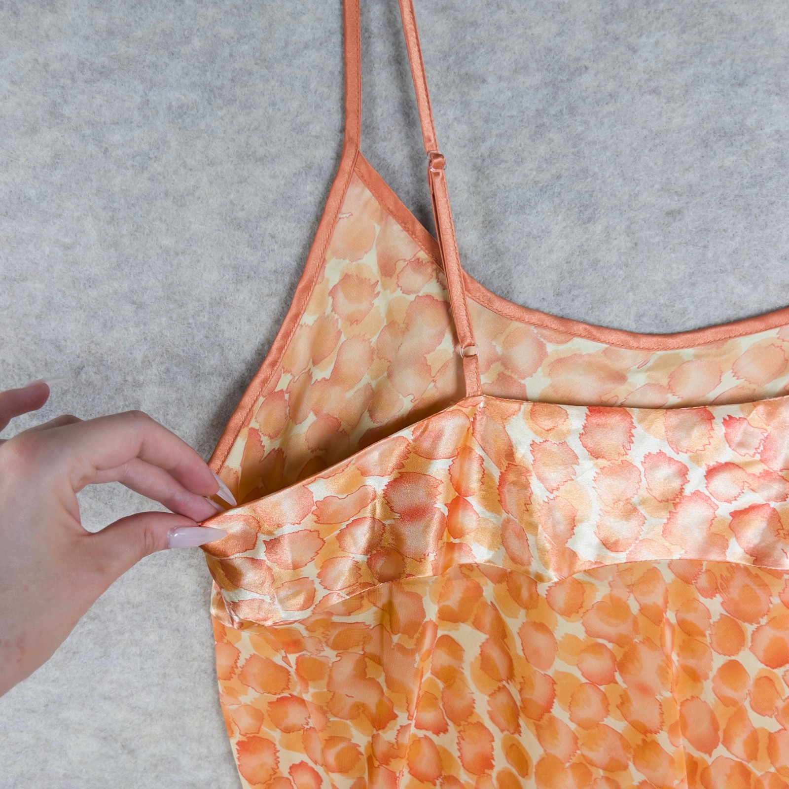 Vintage Inner Most Slip Dress Sz L Orange Polka Dot Babydoll Mini Evening