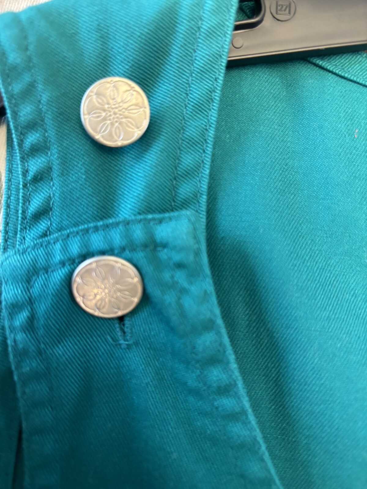 Vintage 90s FADS Teal Green Cotton Jumper w Patch Pockets Size L