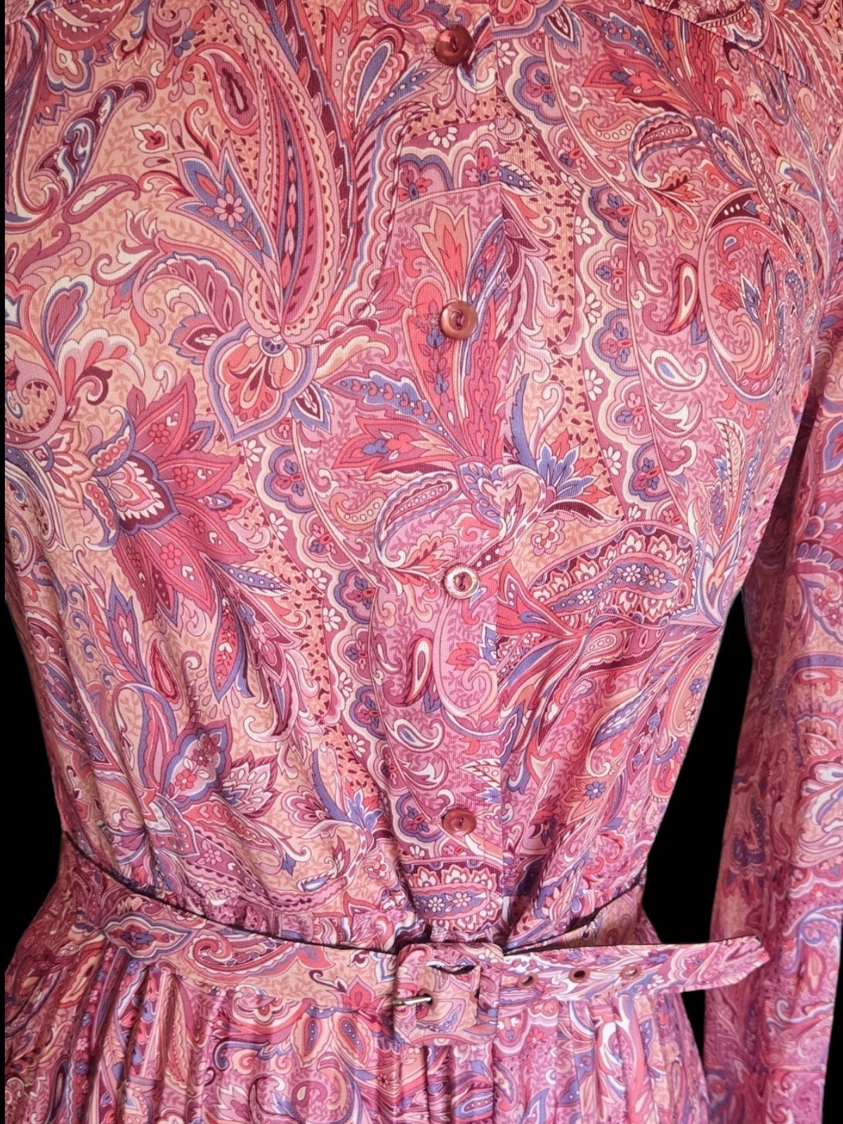 Vintage 70s Pink Paisley Secretary Dress Sz 12