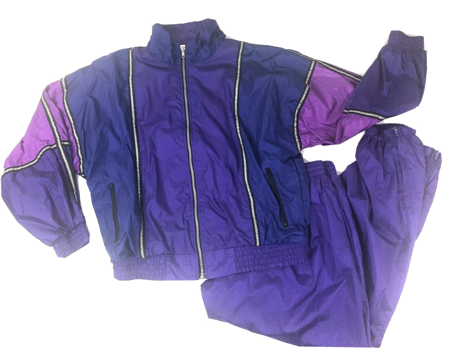 London Fog M Jewel Tone Wind Suit Tracksuit Parachute Colorblock Purple Pink