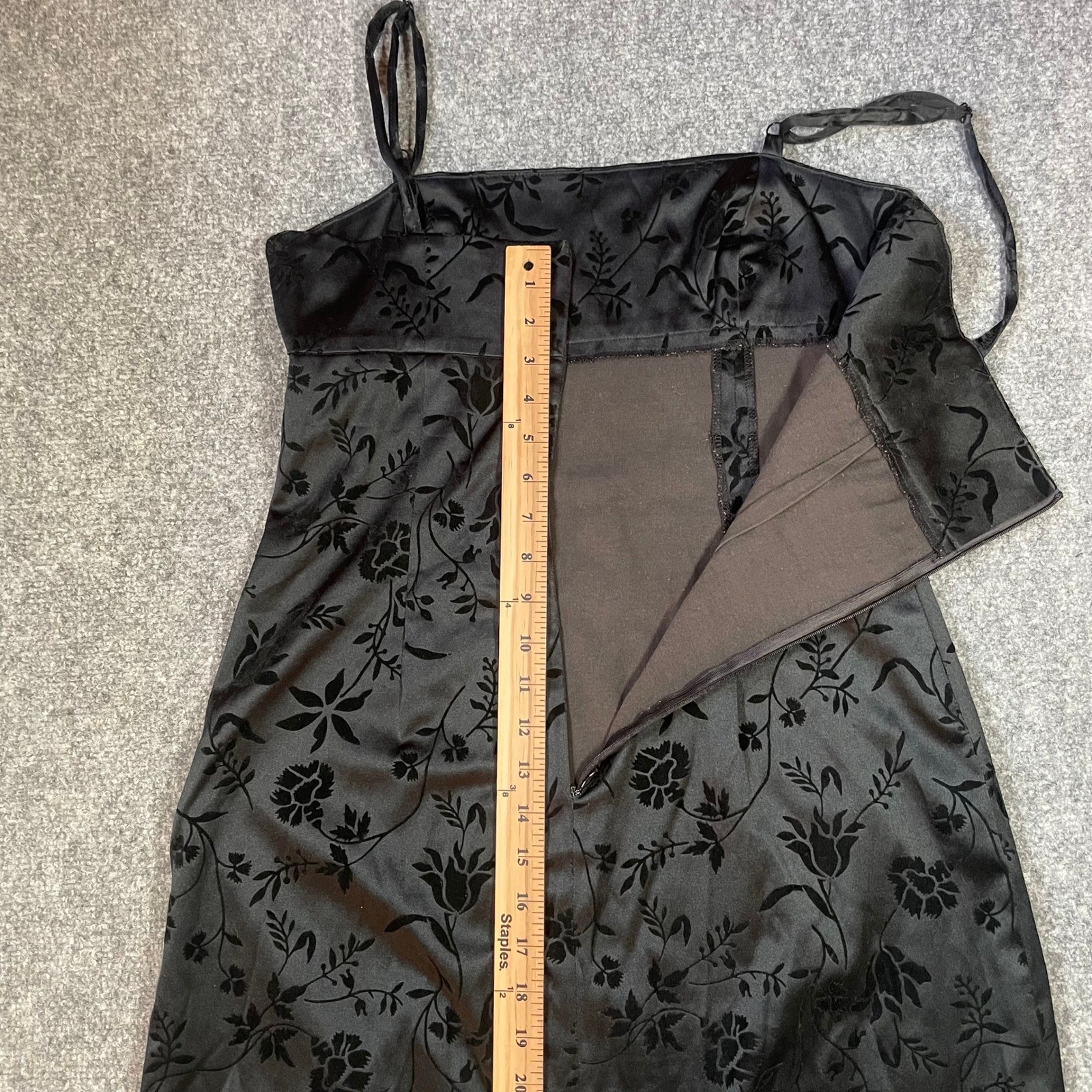 Y2K 90’s Guess Mini Dress Womens 7 Black Velvet Floral Burnout Spaghetti Strap