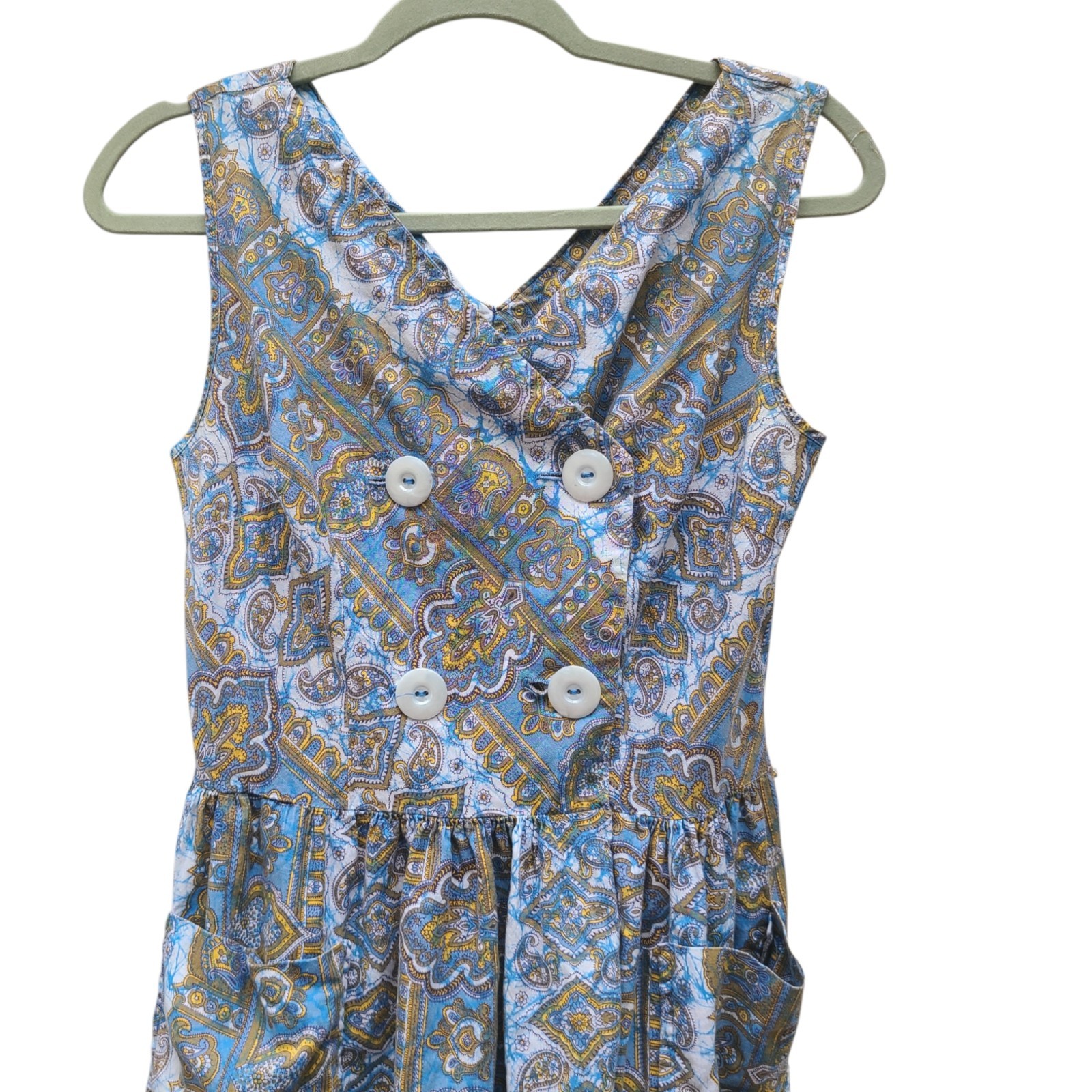 Vintage 1950s 50s Dress Paisley Cotton Summer Sleeveless 1960s 60s Pockets Day