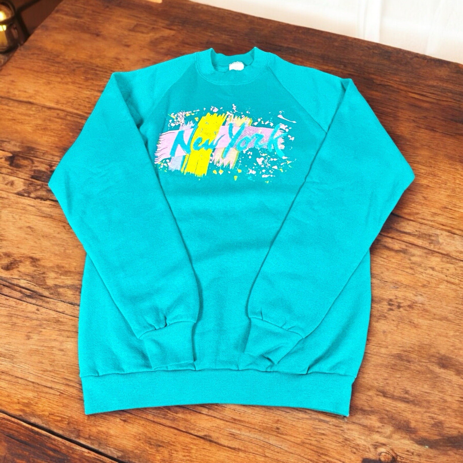 Vintage 1980s New York Sweatshirt Crew Neck Classic Paint Splash Size Large L