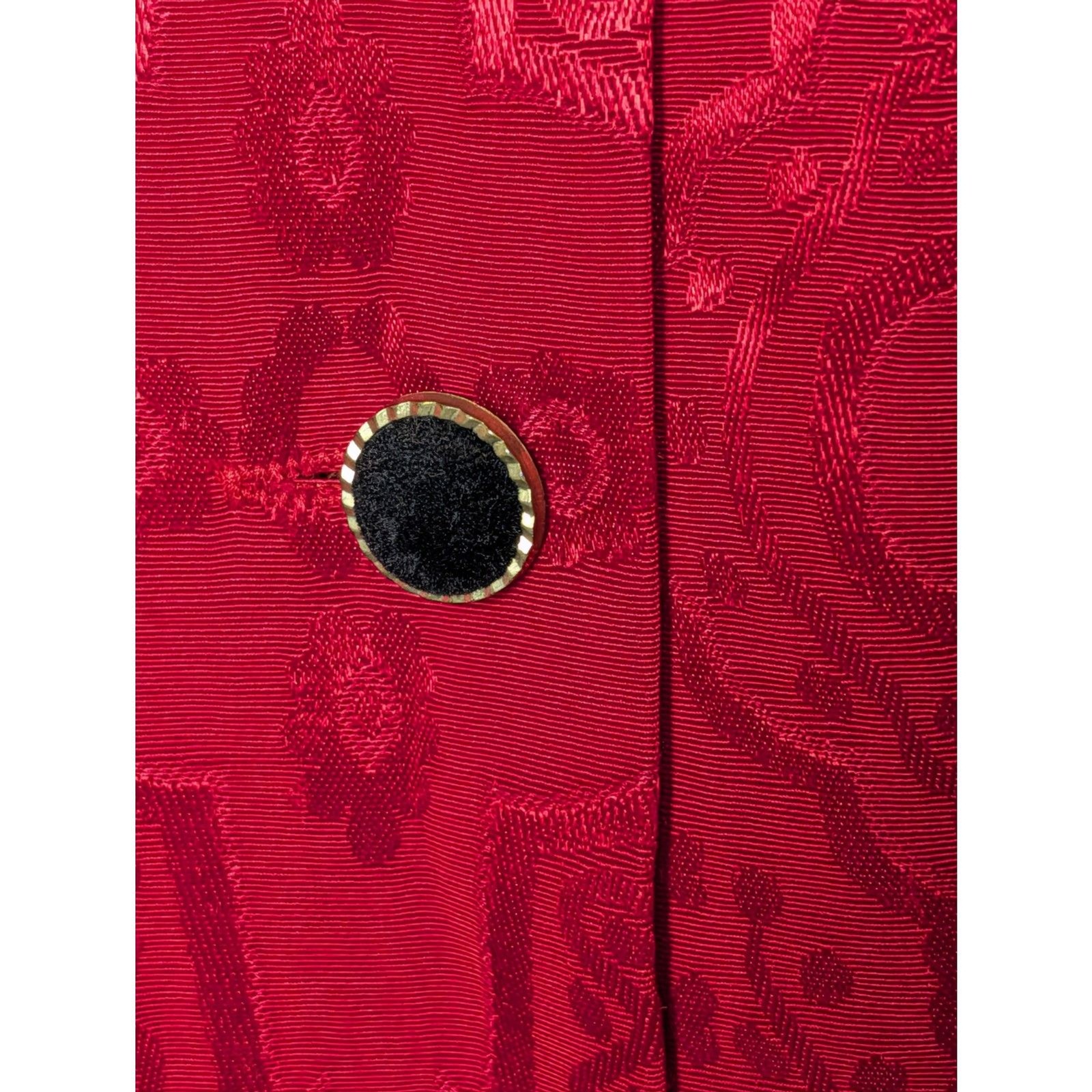 Vintage Jessica Howard Petite 8 Red Jacquard Velvet Collar Cropped Jacket