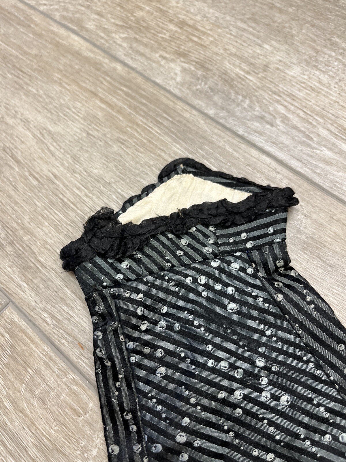 Antique Victorian Black Silk Jacquard Bodice Stripes and Bubble Pattern AS IS