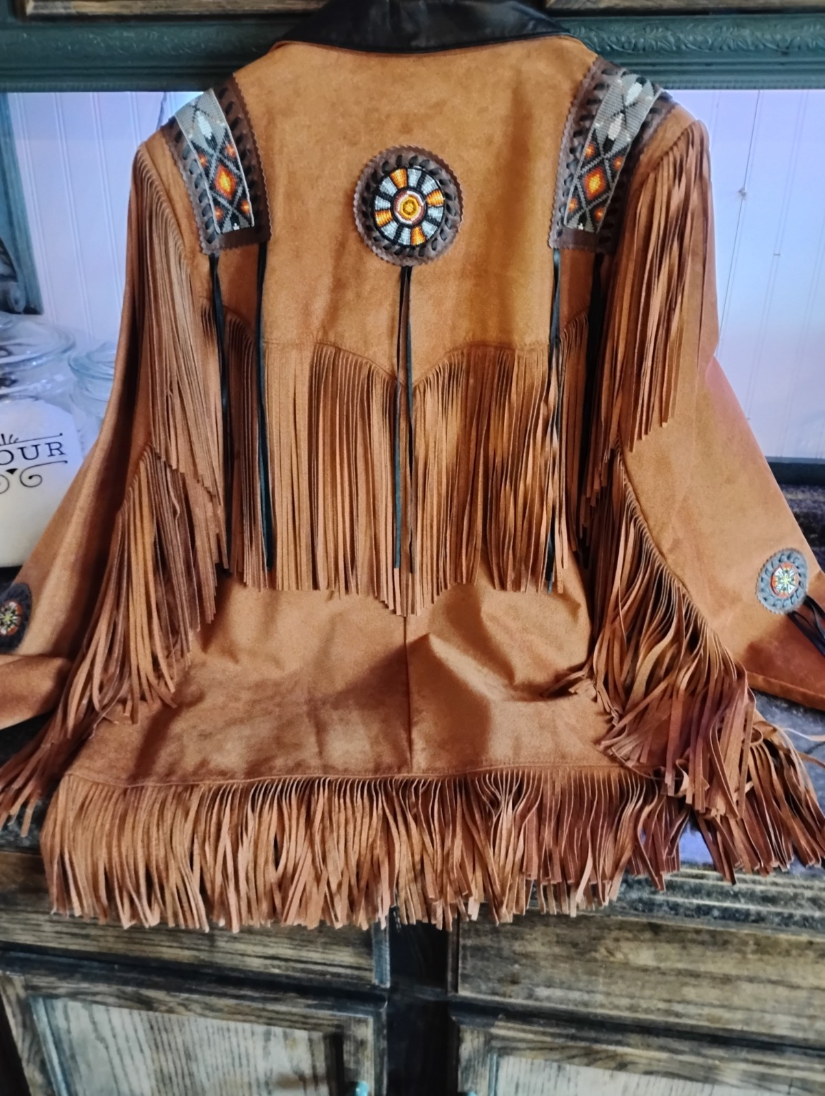 Lariat Leather Coat Fringed Beaded Southwest Suede Made in USA Sz X-largeVintage