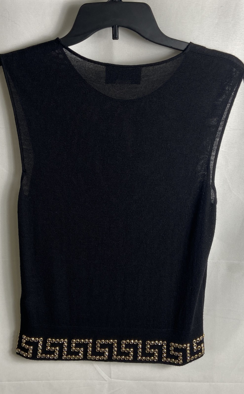 Gianni Versace Women’s Black Wool Rhinestone Greek Key Tank Top Size M