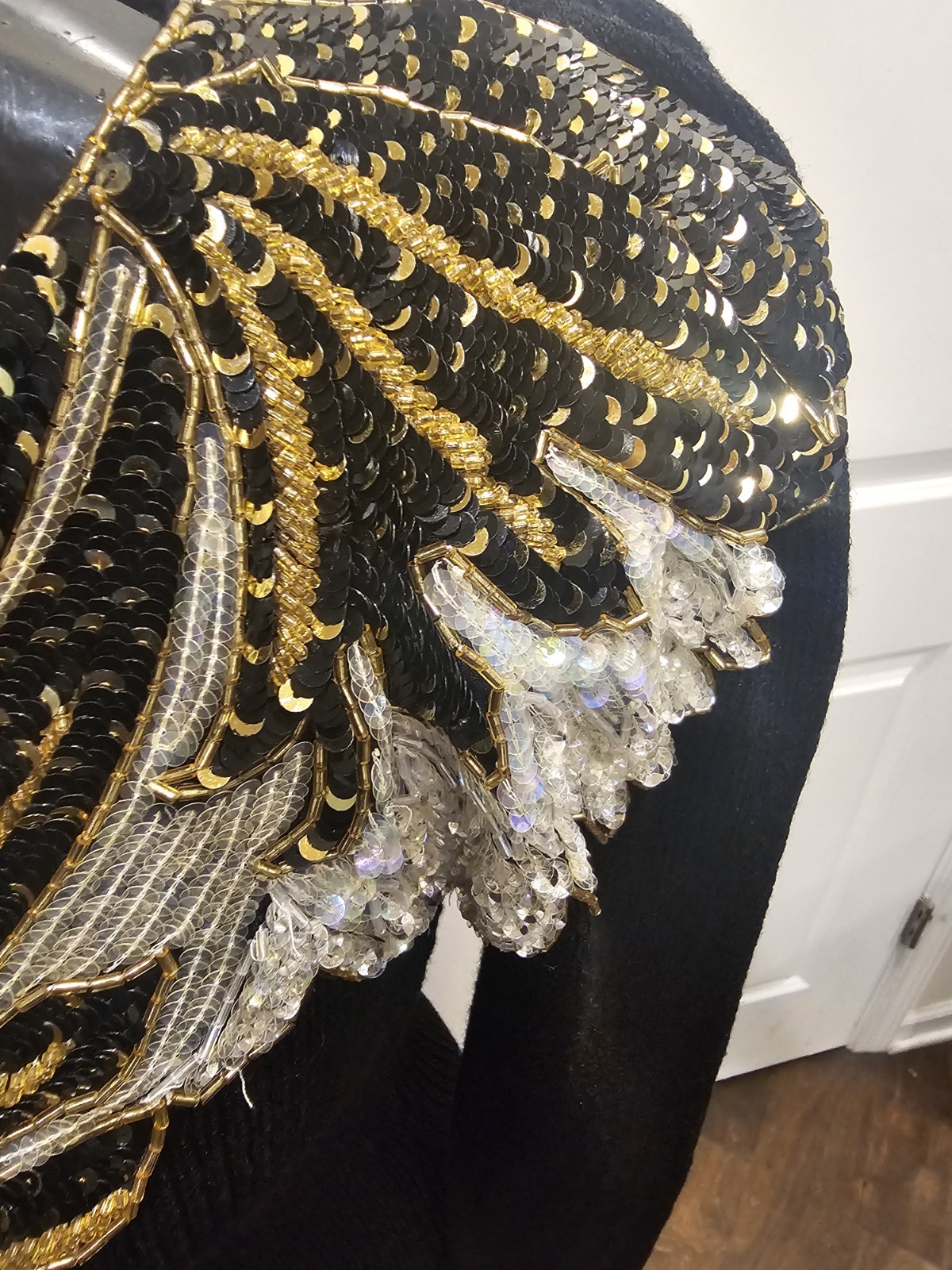 Vintage 80’s Pat Sandler For Wellmore Beaded Sequin Black And Gold Sweater Long
