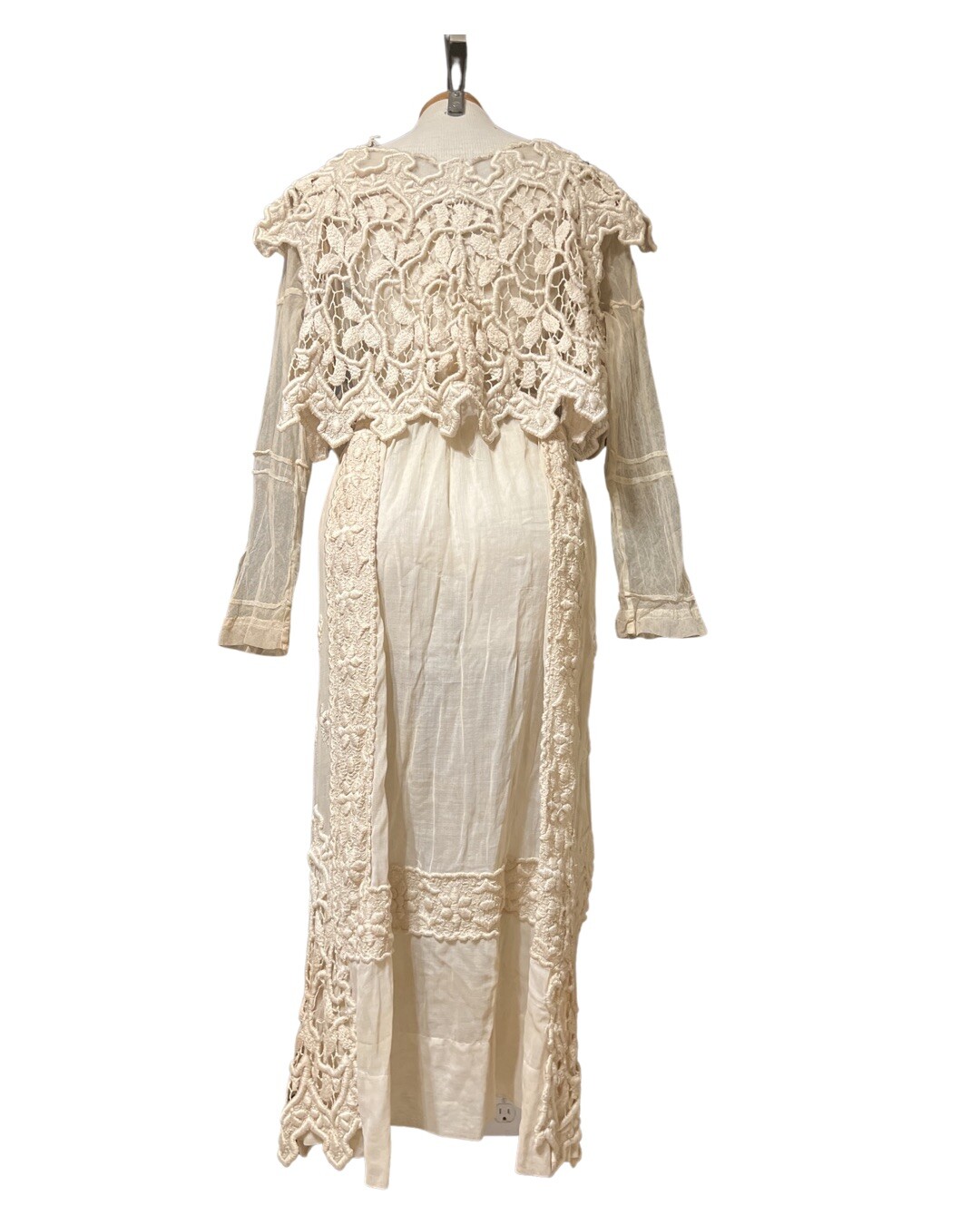 Antique Edwardian Tulle Crochet Formal 2piece Dress Vest Cotton Voile Skirt 1900