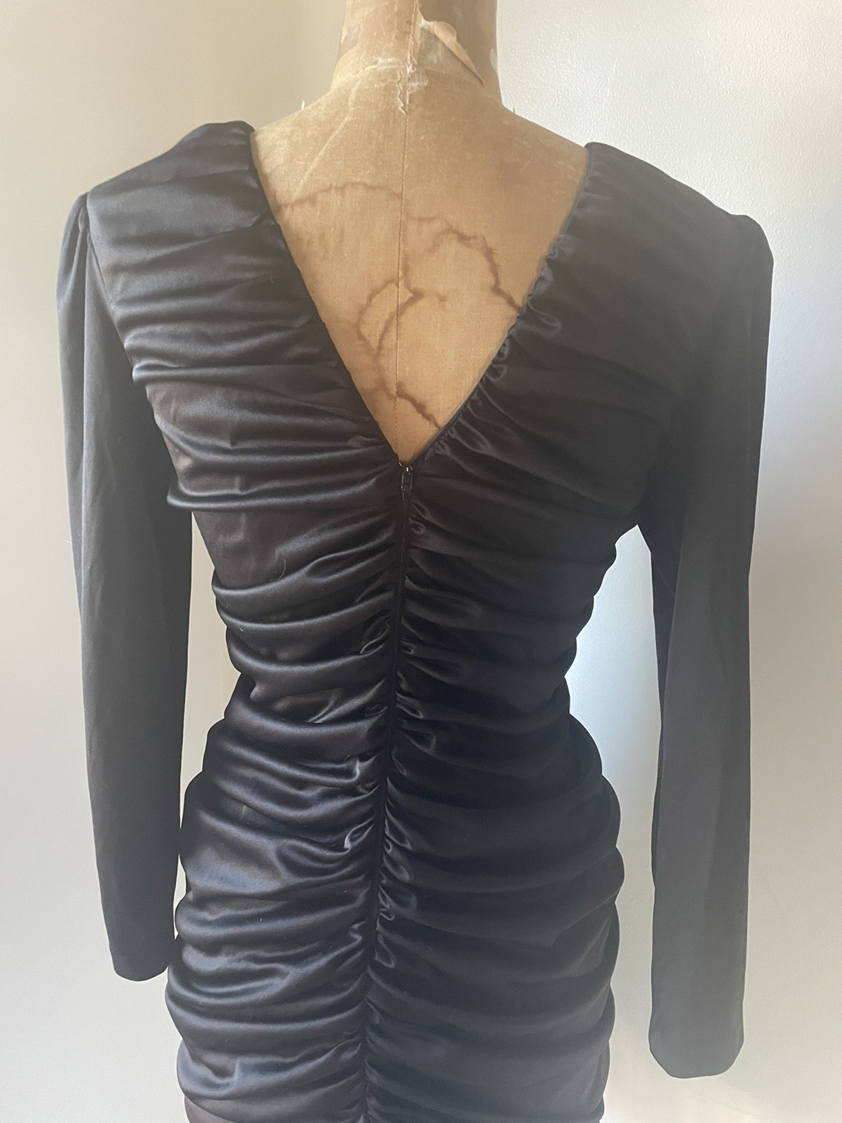 Vintage ‘80s Glam Mini Dress Coffin Ruched Black & Sparkly Lurex Body Con XS