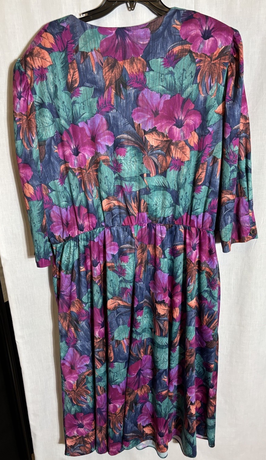 Vintage 90’s Jenny Dress Size 24 Purple Green Floral Long Sleeve Elastic Waist