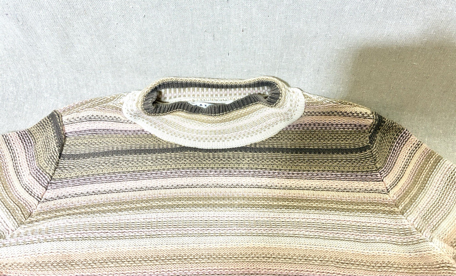 Crazy Horse Liz Claiborne Sweater Womens L Striped Knit Crewneck Brown Pink