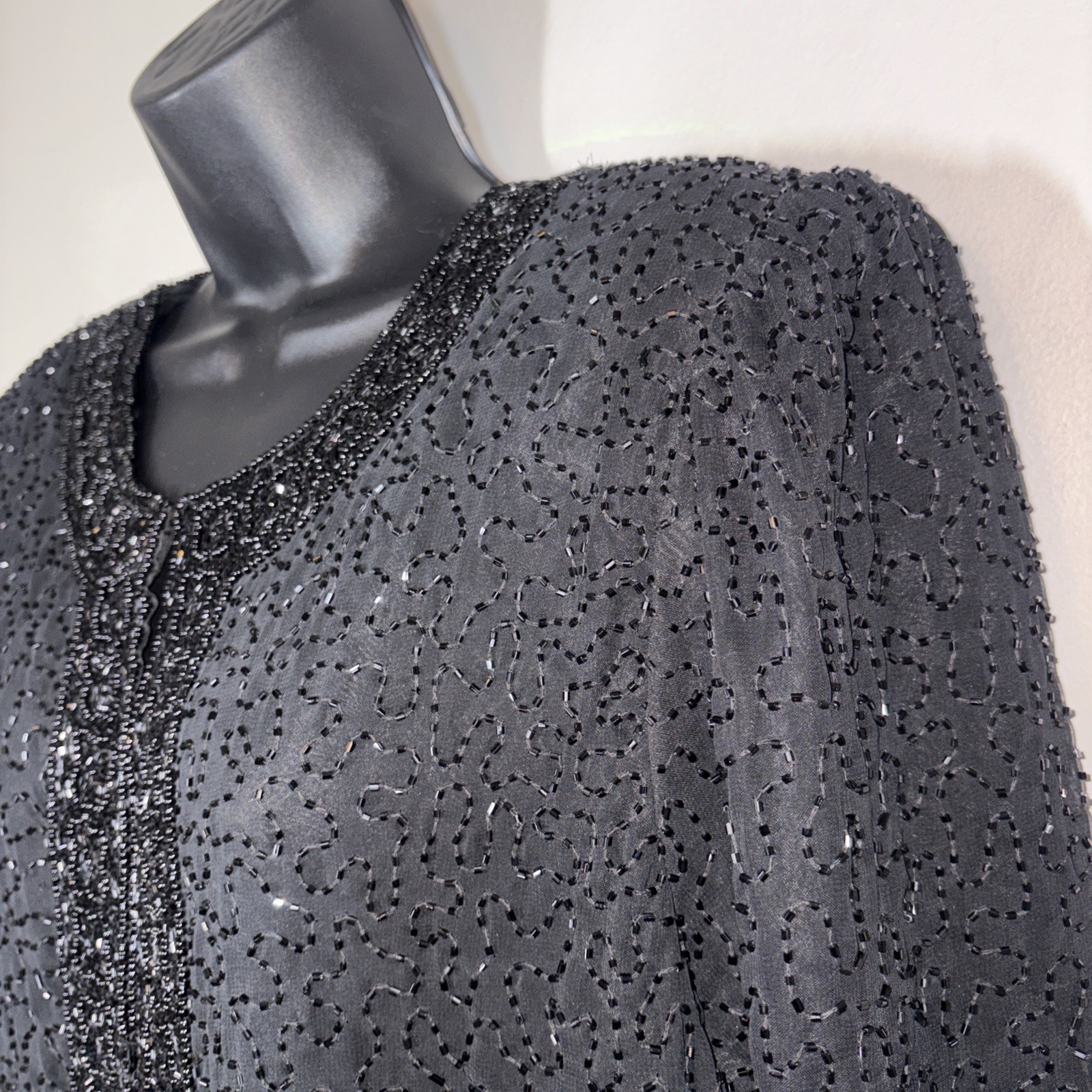 Laurence Kazar Jacket L black fully Beaded Party Mother Cocktail Formal vtg blac