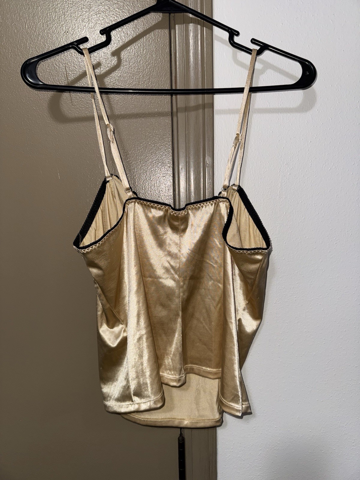 Cinema Etoile Women’s Gold Camisole Black Lace Trim Size L