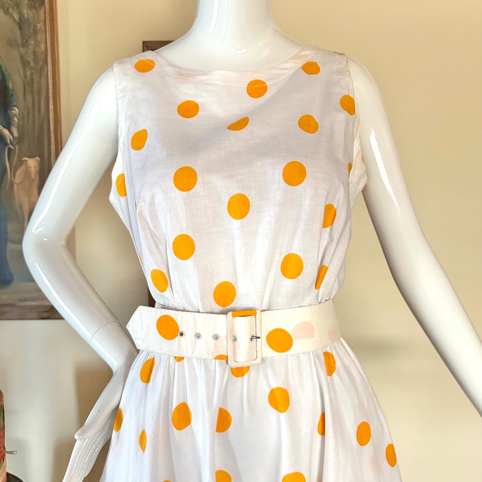 Vintage 1980s Preppy Yellow Polka-dot Skater Circle Mini Dress L Volup