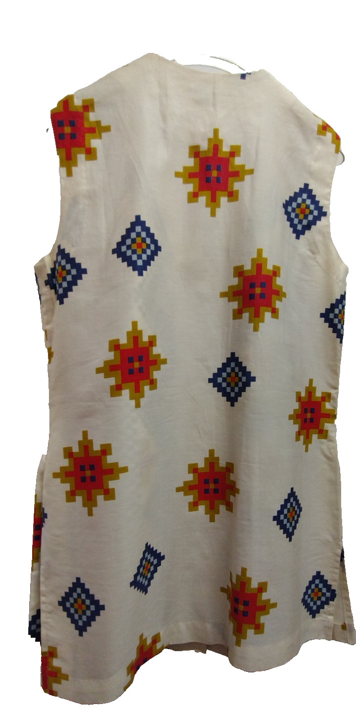 Alex Coleman Geometric Mini Dress Blue Tribal Sleeveless Top Cotton Belted M/L