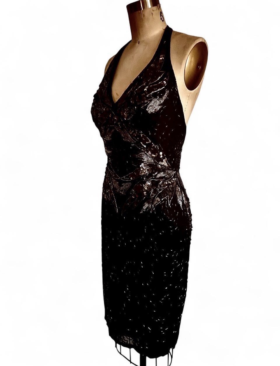 Vintage Black Beaded Halter Cocktail Gown