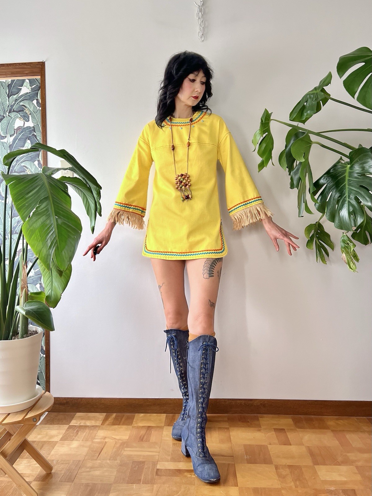 VTG 60s 70s Trivia By Charm Of Hollywood MOD Hippie Fringe Cotton Tunic XS/S