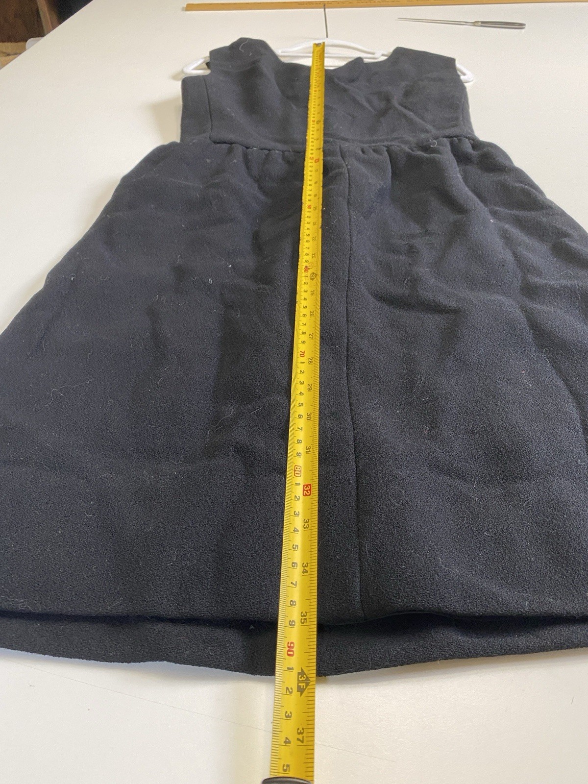 Vintage 60s S Handmade Sleeveless Wool Dress Black Jackie O