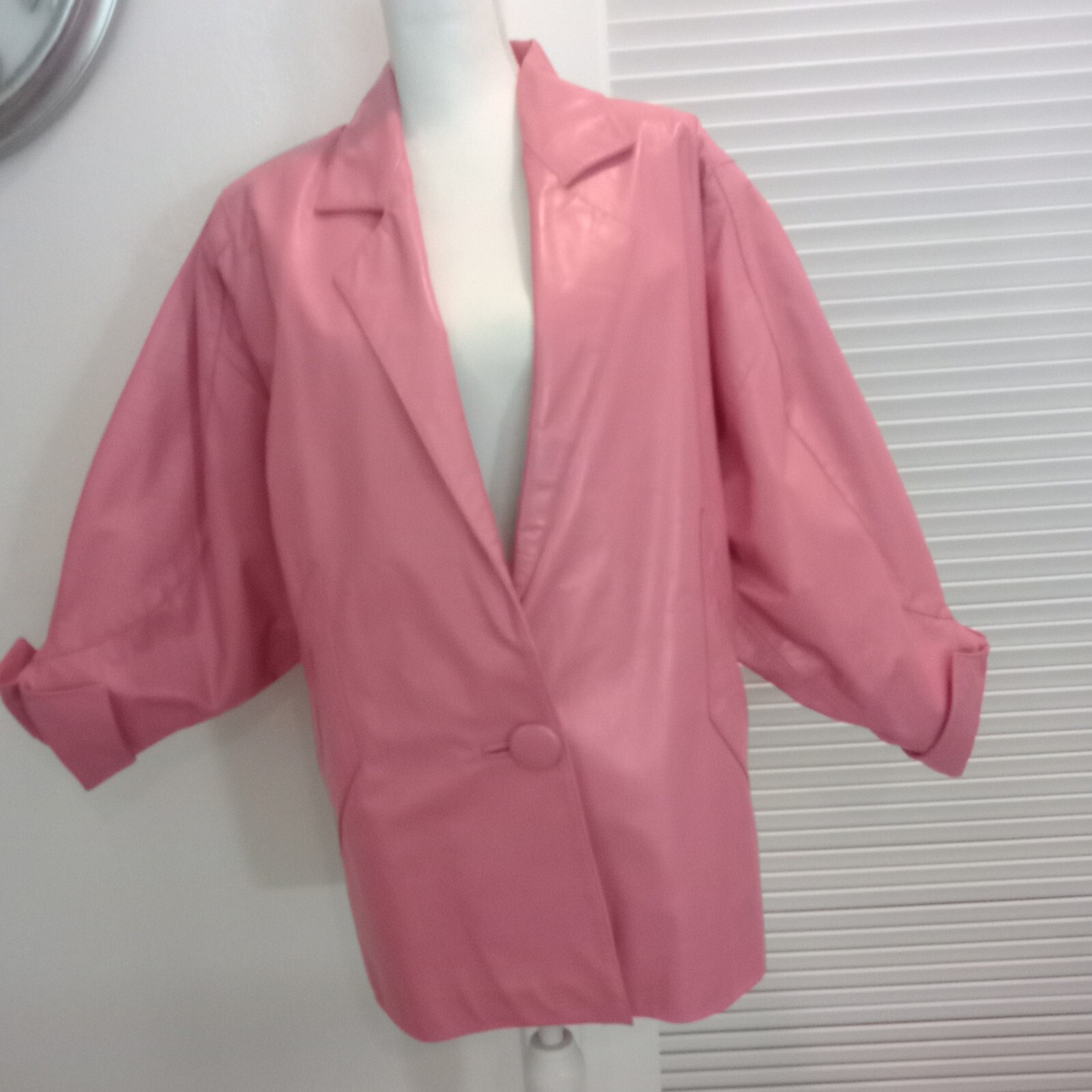Pink Leather 1980’s Car Coat Length Dolman Sleeves Excellent Condition by Rafael