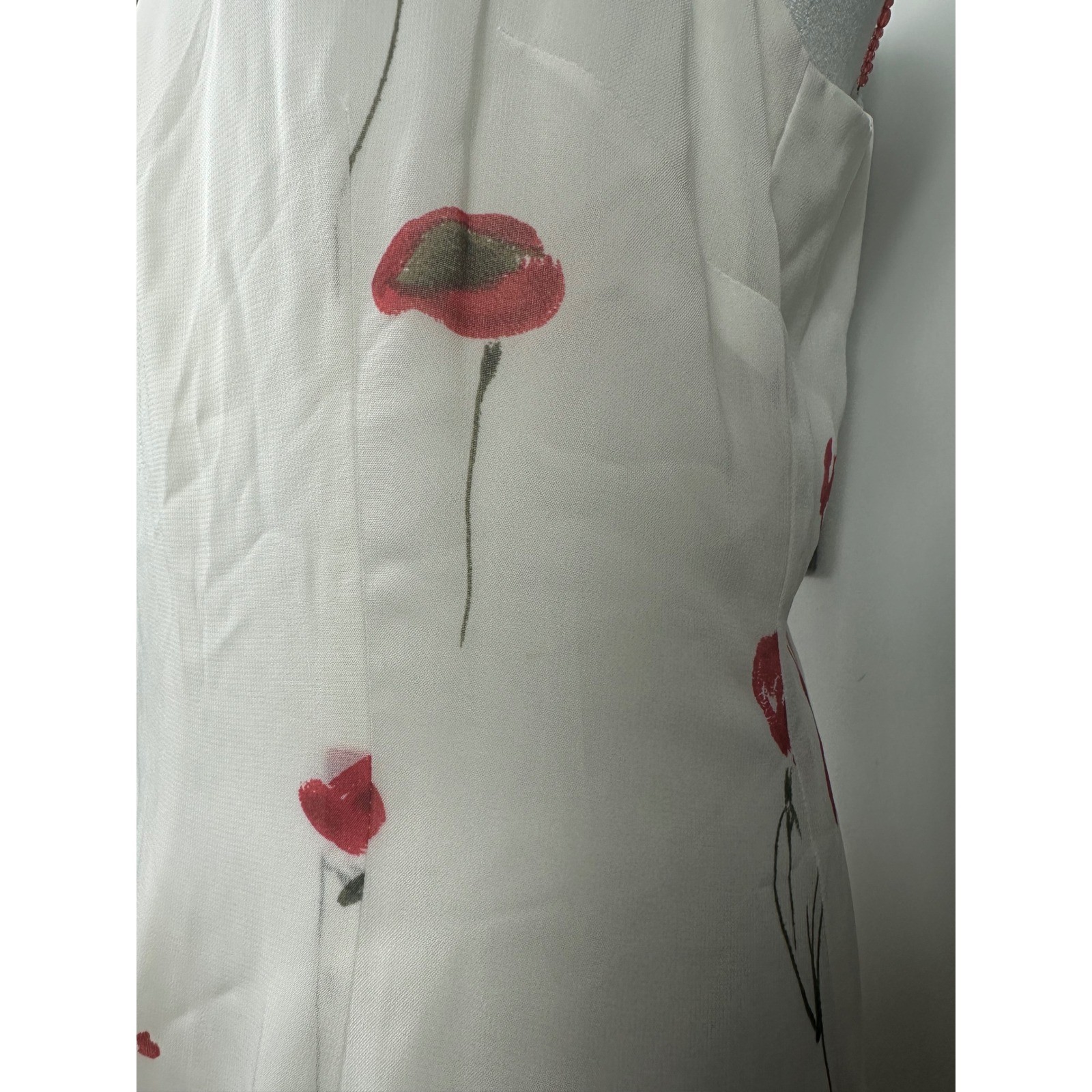 Vintage Y2K White Dress w/ Red Poppy Floral Design & Beaded Straps – SIZE 10