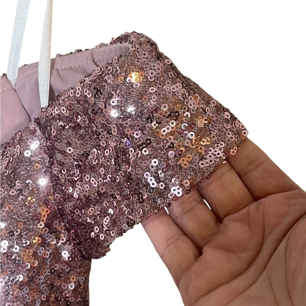 B DARLIN Vintage Pink Off the Shoulder Sequin Body Con Dress