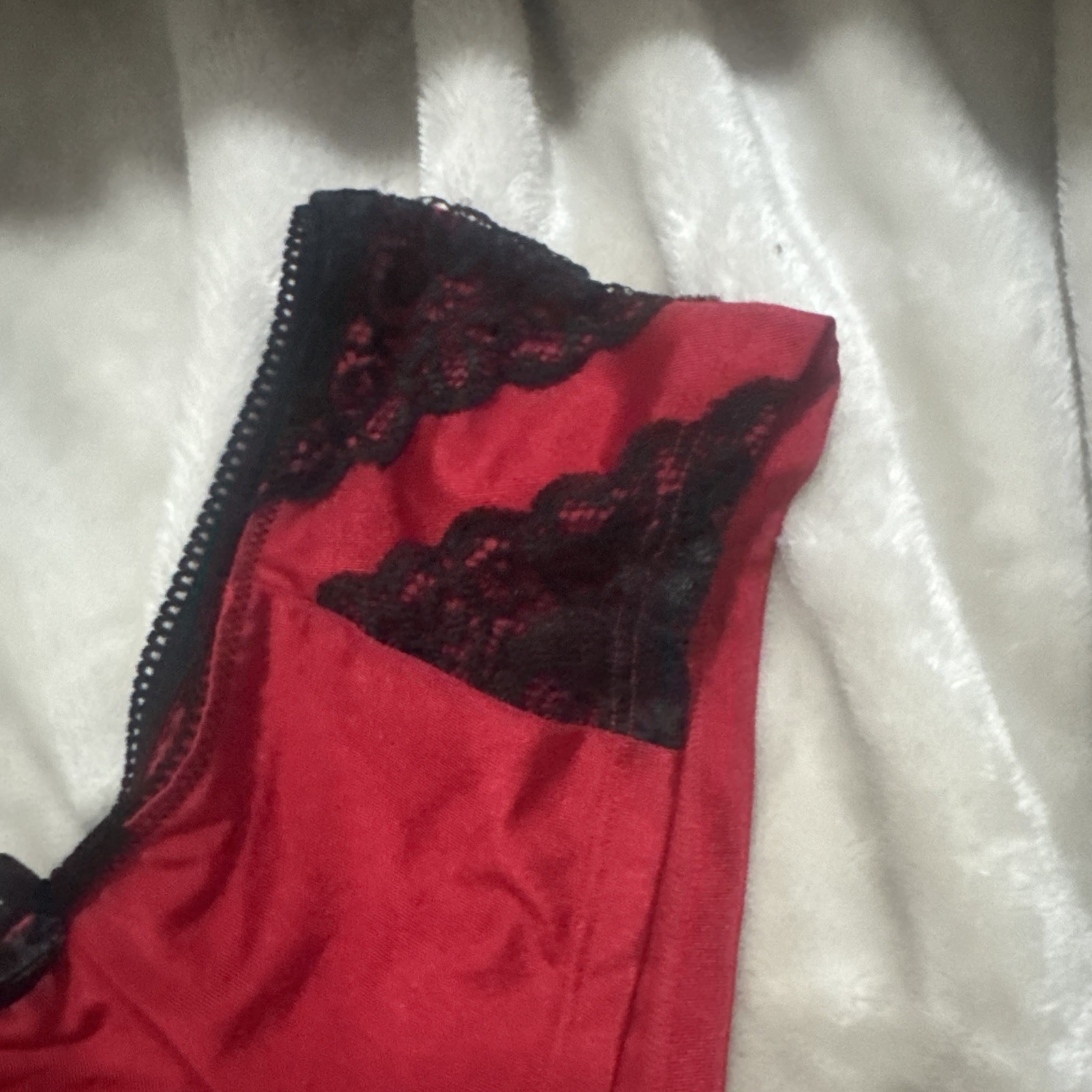 Vintage Black Fuchsia Satin Red Black Lace Sides Bikini Panty Stretch Sexy