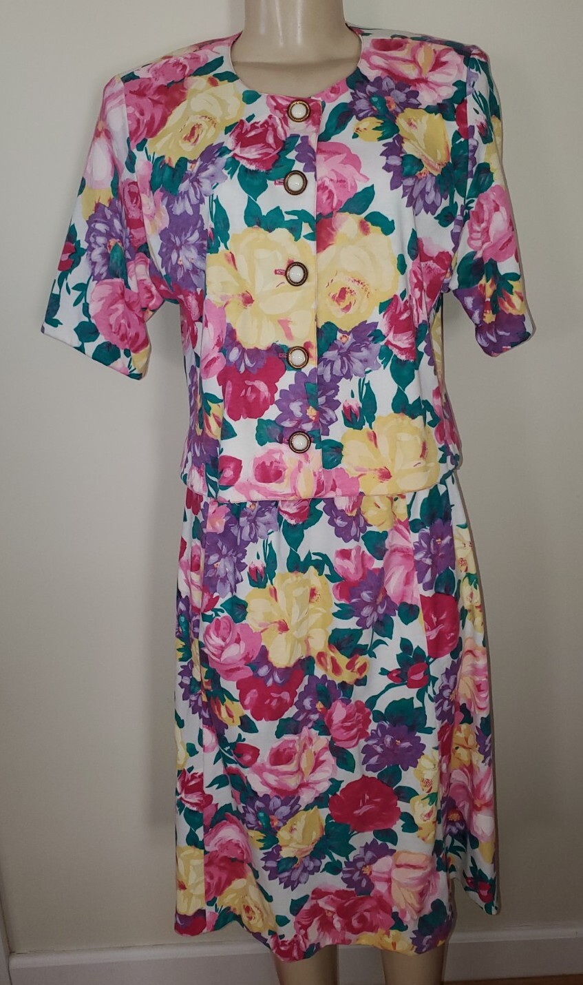 Vintage Matti of Lynne By Pina LoVoi Floral Two Piece Outfit Size 10