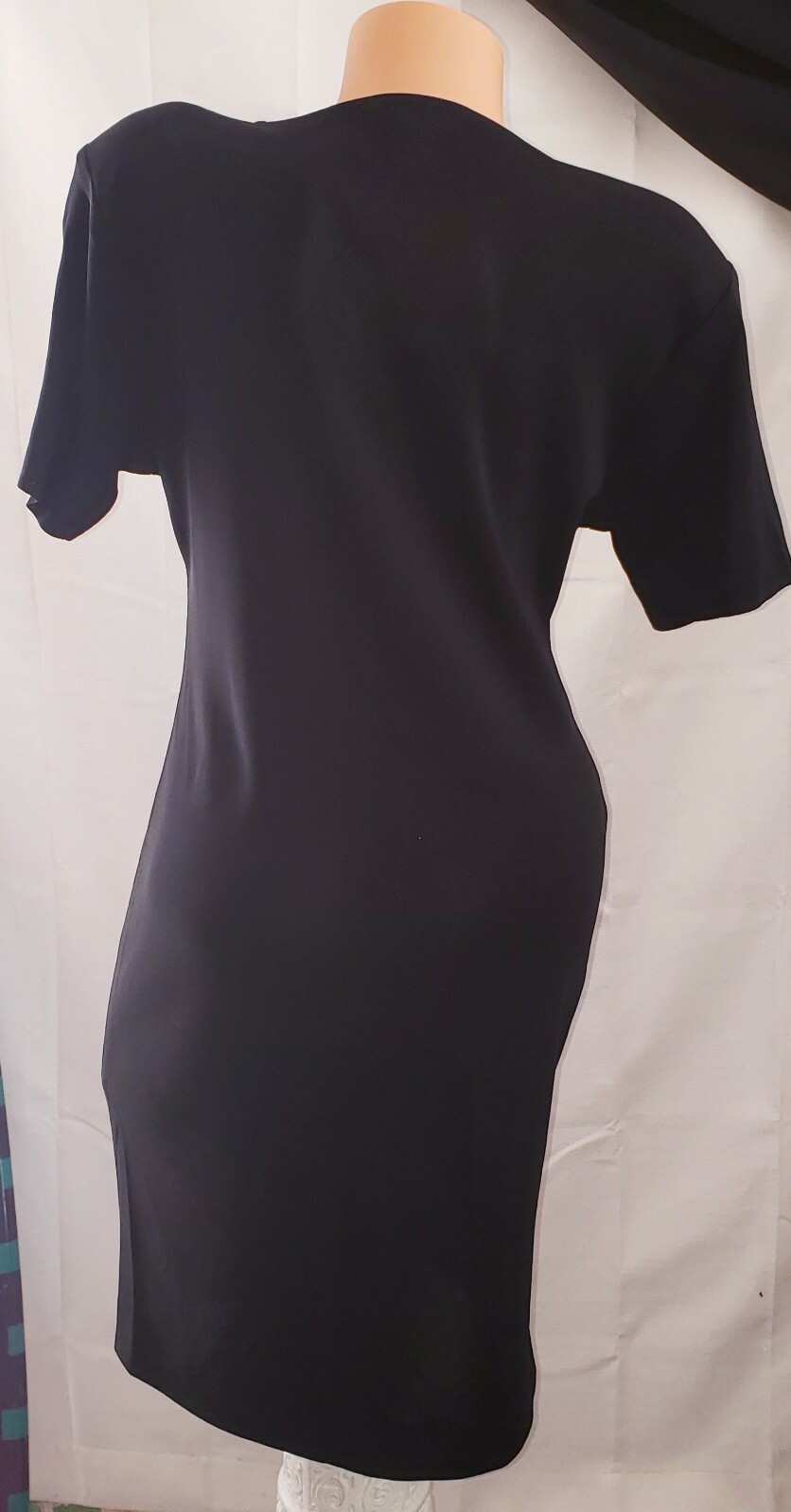 Vintage Exclusively Misook Knit Stretchy Black Shift Business Work Dress Sz S/M